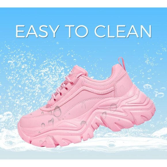 Brand New Women Pink Rubber LUCKY STEP Chunky Platform Dad Walking Sneaker - Picture 2 of 9